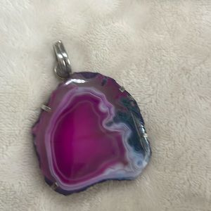 Woman’s sliced druzy pendant, purple silver